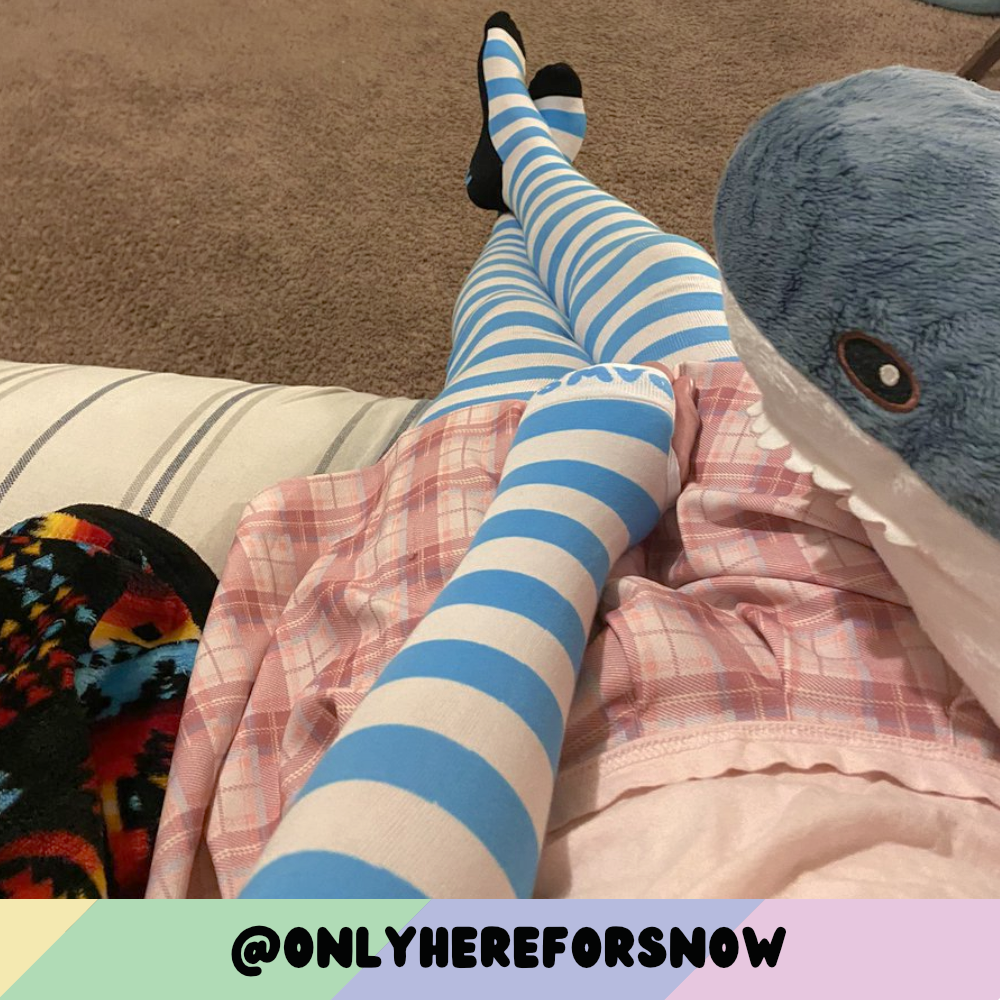 Light Blue vs White Slim Thigh High Sockies