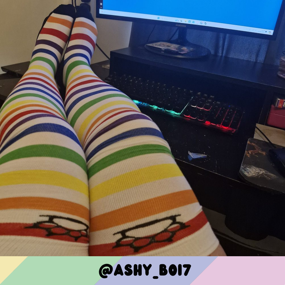 Rainbow vs White Slim Thigh High Sockies