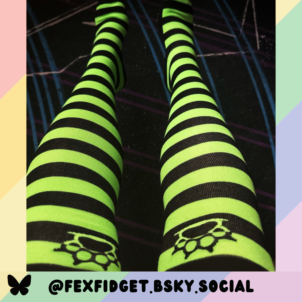 Neon Green vs Black Slim Thigh High Sockies