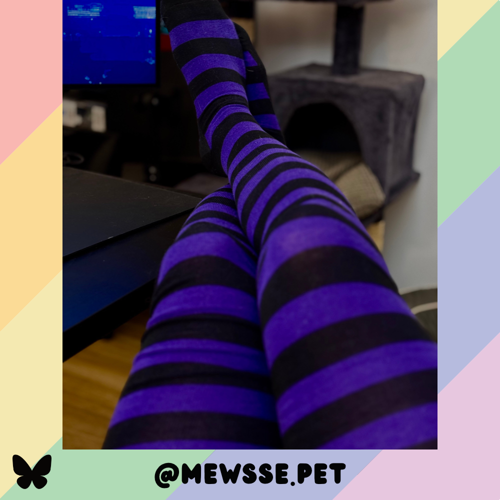 Purple vs Black Slim Thigh High Sockies