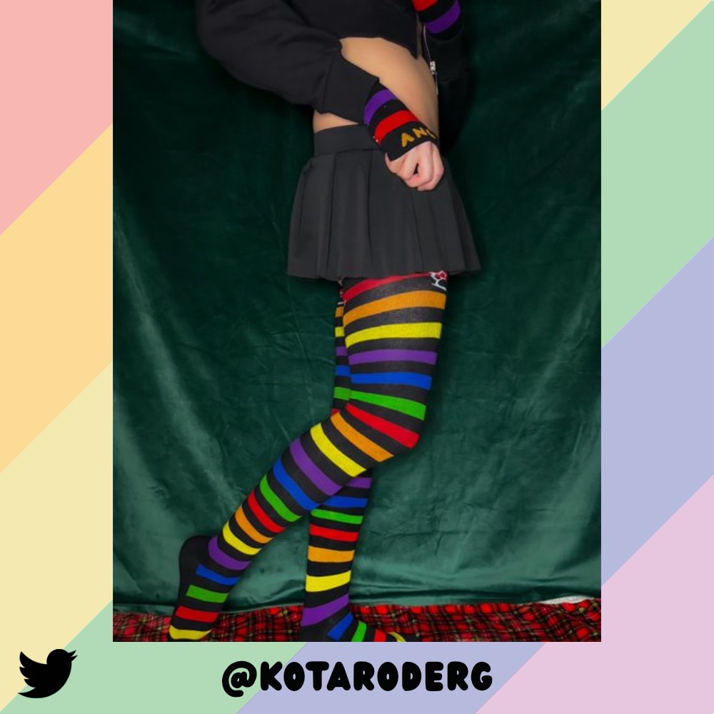 Rainbow vs Black Slim Thigh High Sockies