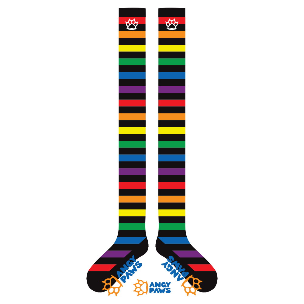 Rainbow vs Black Slim Thigh High Sockies